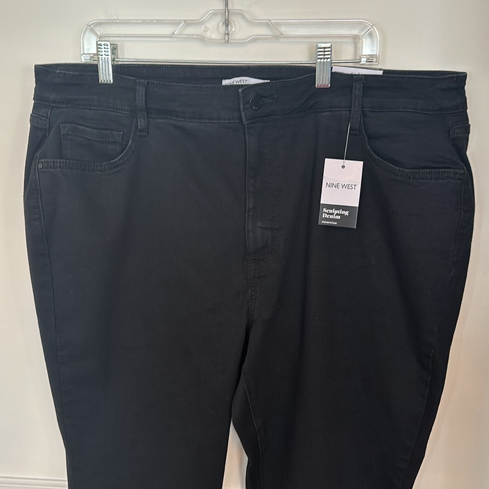 NWT Nine West Black Bootcut Jeans 20W High Rise Denim Stretch Leg Slit - Picture 2 of 12
